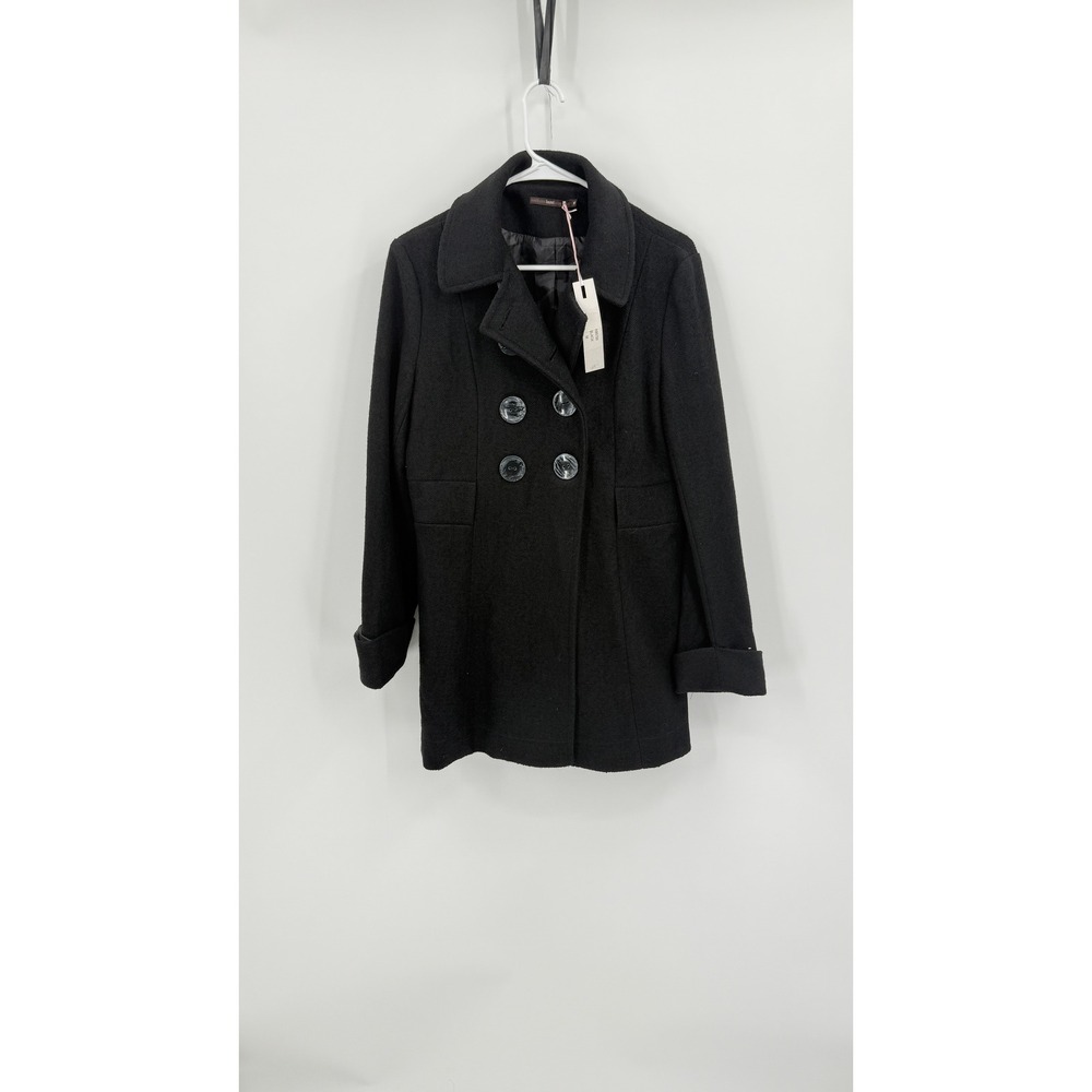 Hazel -anthropologie Black Pea Coat Women Medium NWT H90799 Classic Outerwear